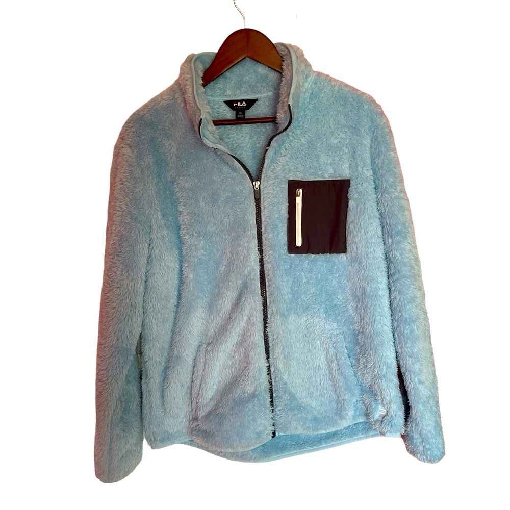 Baby Blue Faux Fur Fila Pull Over Size XL Woman’s